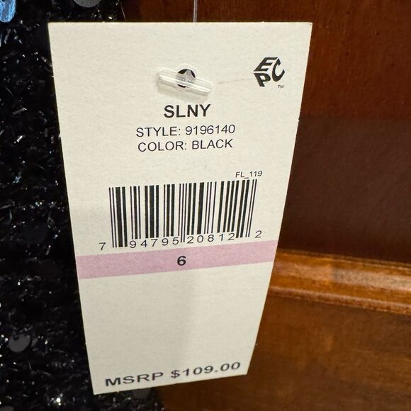 SLNY Black Sequin Cocktail Party Dress V-Neck Sz 6 NEW - Picture 6 of 15